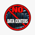 No Data Centers round magnet centered on square background